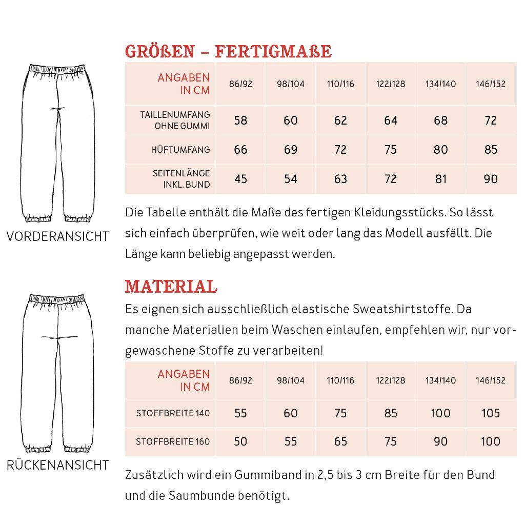 Papierschnittmuster gerade Jogginghose Jojo Gr. 86-152